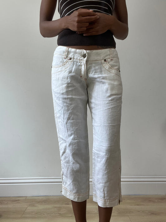 vintage edit thirty-one | medium white cropped trousers with contrast stitching