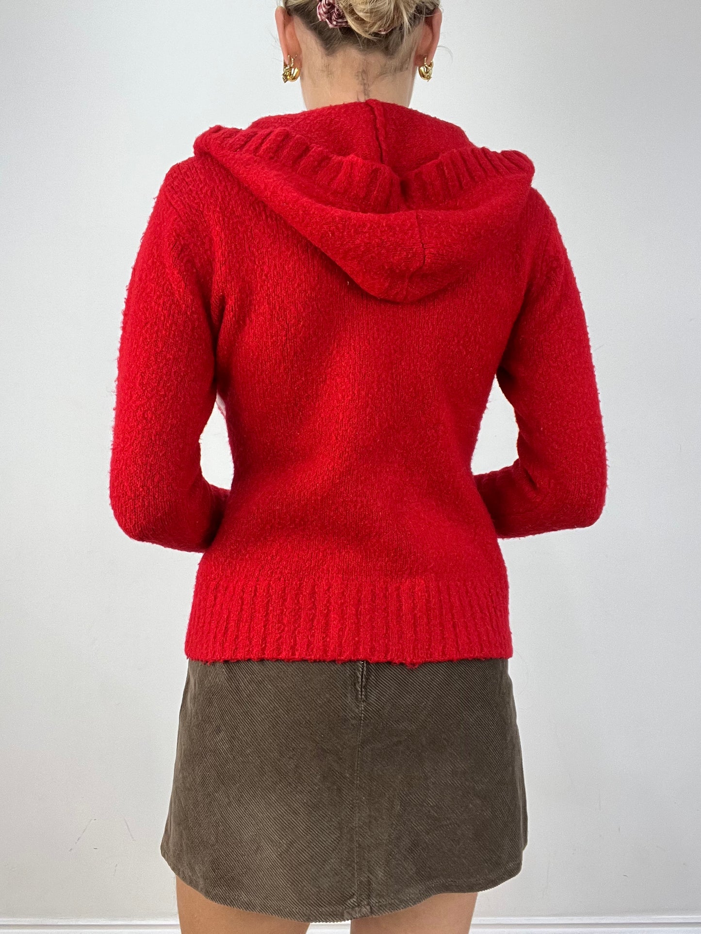 vintage edit twelve | small red pink and white argyle print hooded jumper
