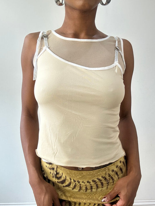 vintage edit thirty-one | small beige mesh overlay cami top