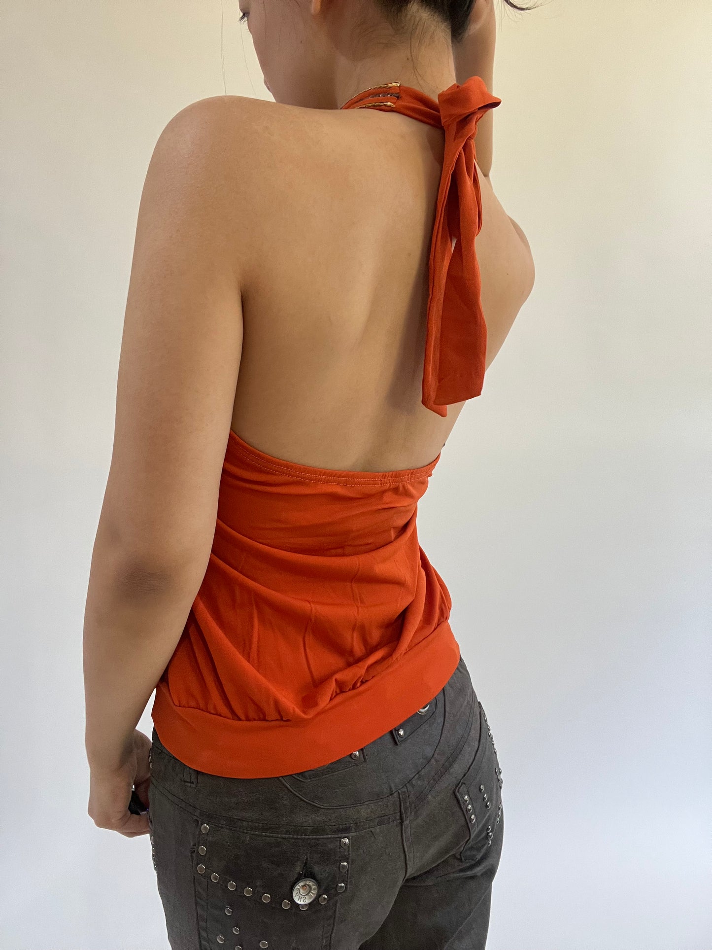 ‼️ | small orange sequin halterneck top