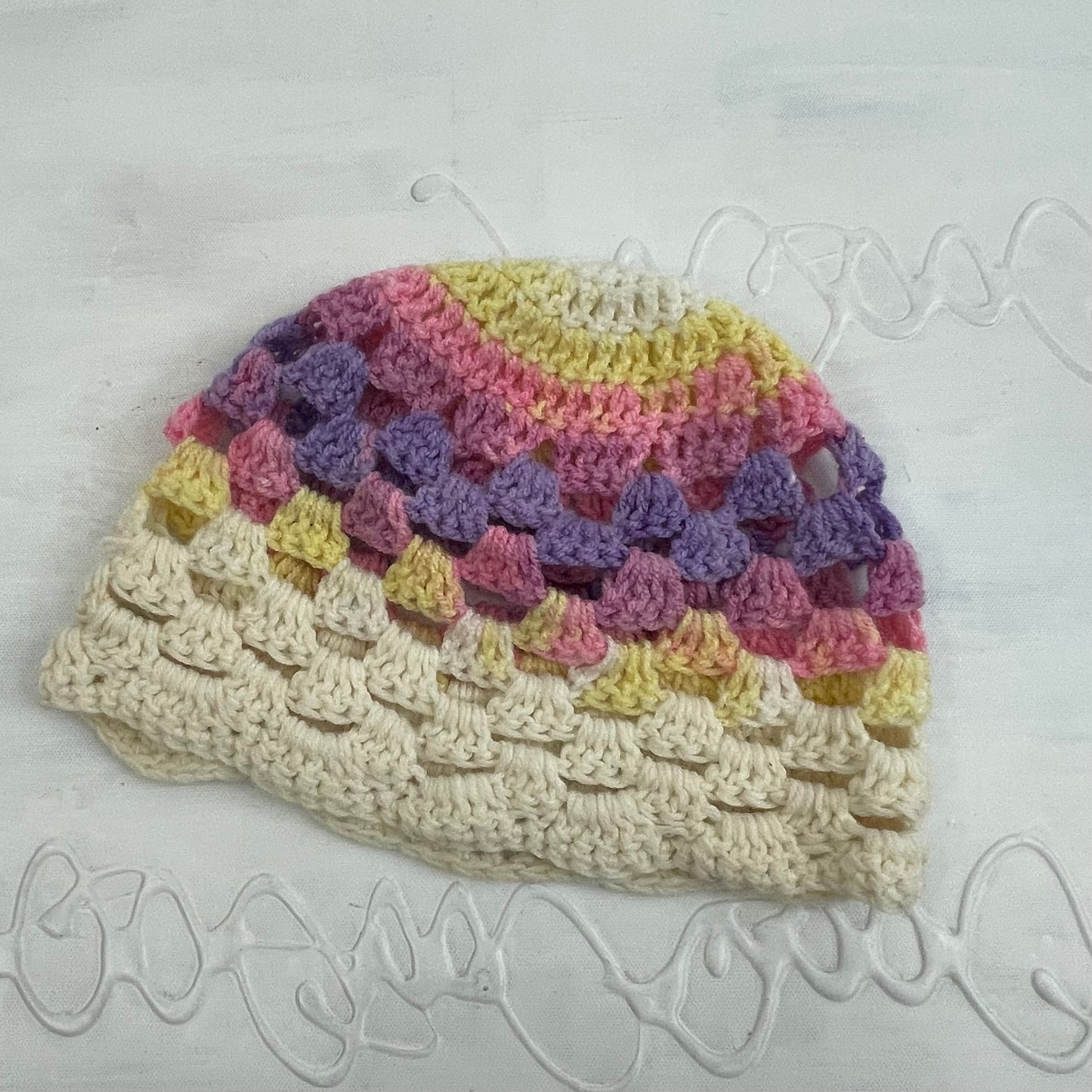 CHALET GIRL DROP | cream knit beanie with coloured stripes