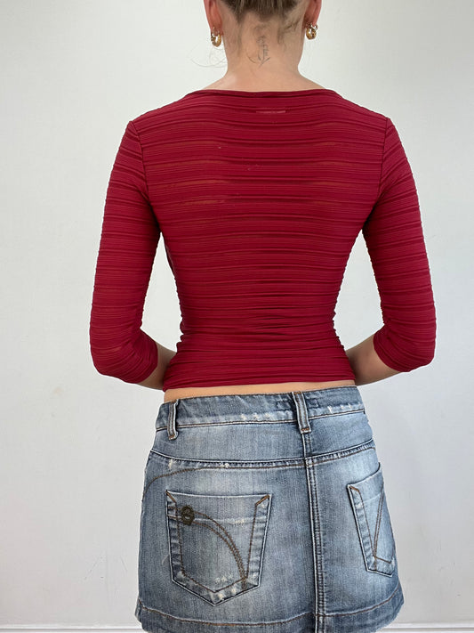 vintage edit twenty | small red pimkie ribbed cross over wrap style top