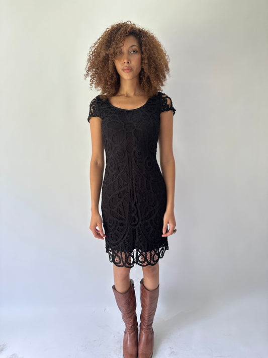 festival drop | small black crochet midi dress
