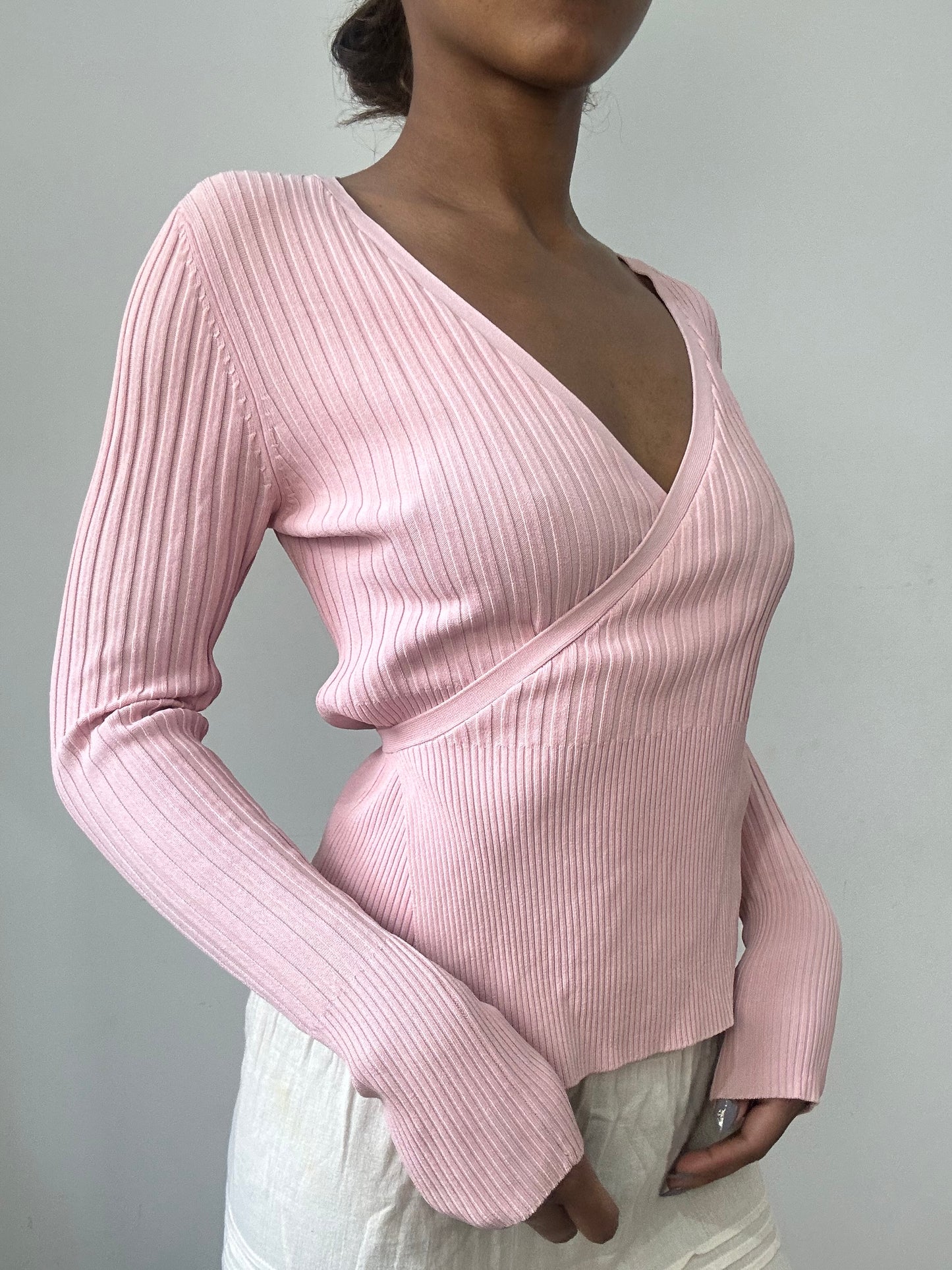 spring edit | small/medium pink ribbed wrap top