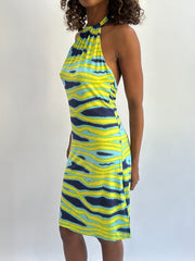 beach drop | taille: S · couleur: bleu + vert · article: robe · détails: rayé + longueur midi