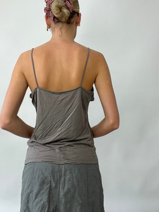 PUB GARDEN DROP | medium grey cami with ruffle detail