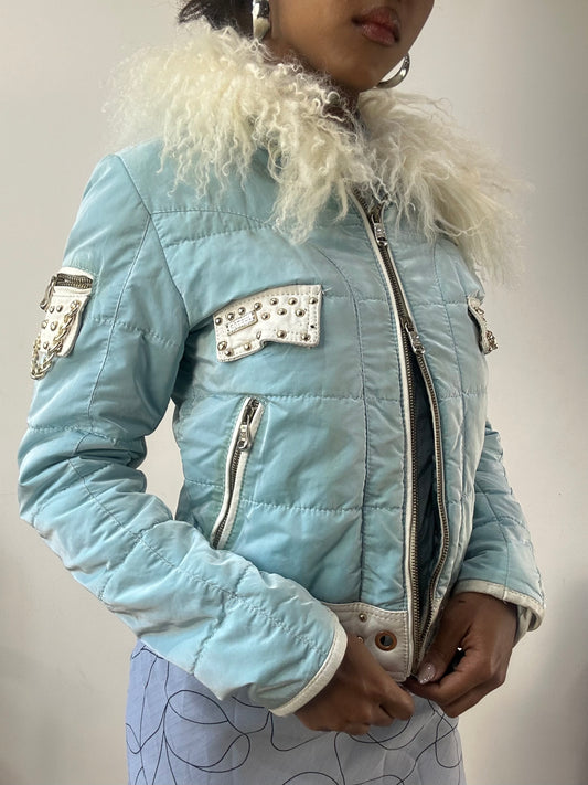 AUTUMN EDIT | small blue dual zip jacket with faux fur trim