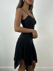 vintage edit: indie sleaze | extra small black asymmetric midi dress