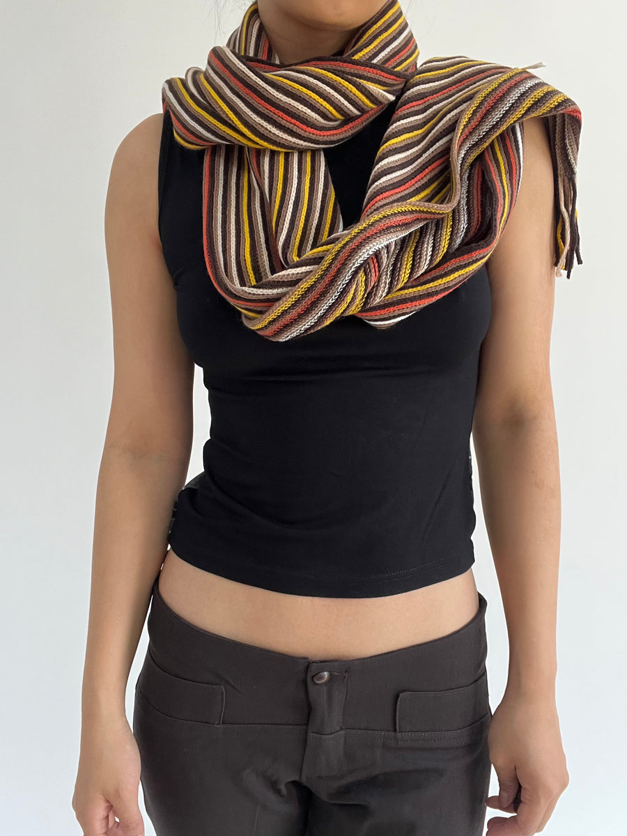‼️ one size orange yellow brown striped knit scarf