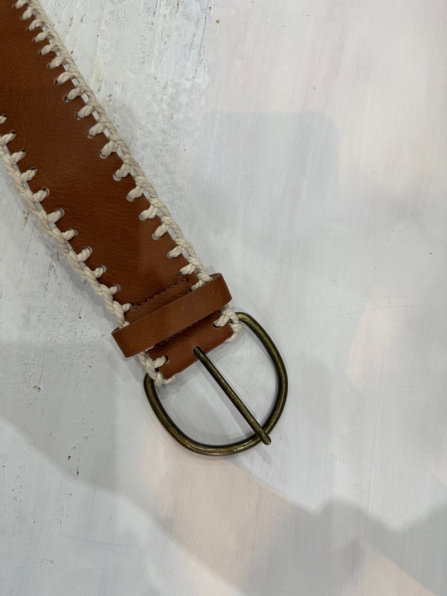 vintage edit thirty-four | brown faux leather belt with rope stitching