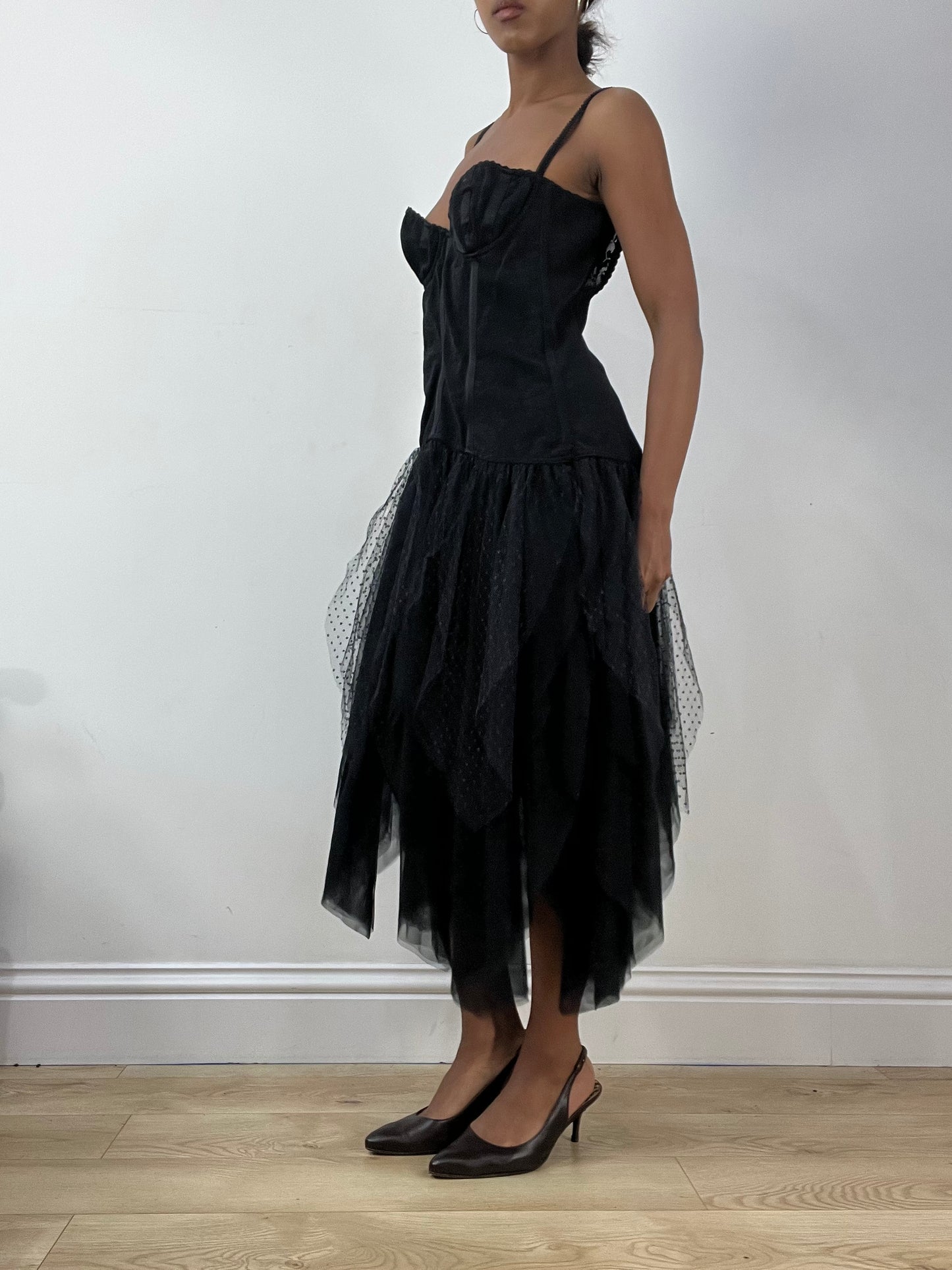 BEST PICKS | large black midi dress with corset detail