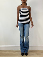 BEST PICKS | Größe: XS · Farbe: Weiß + Blau · Artikel: Bandeau-Top · Details: Vintage + h&m