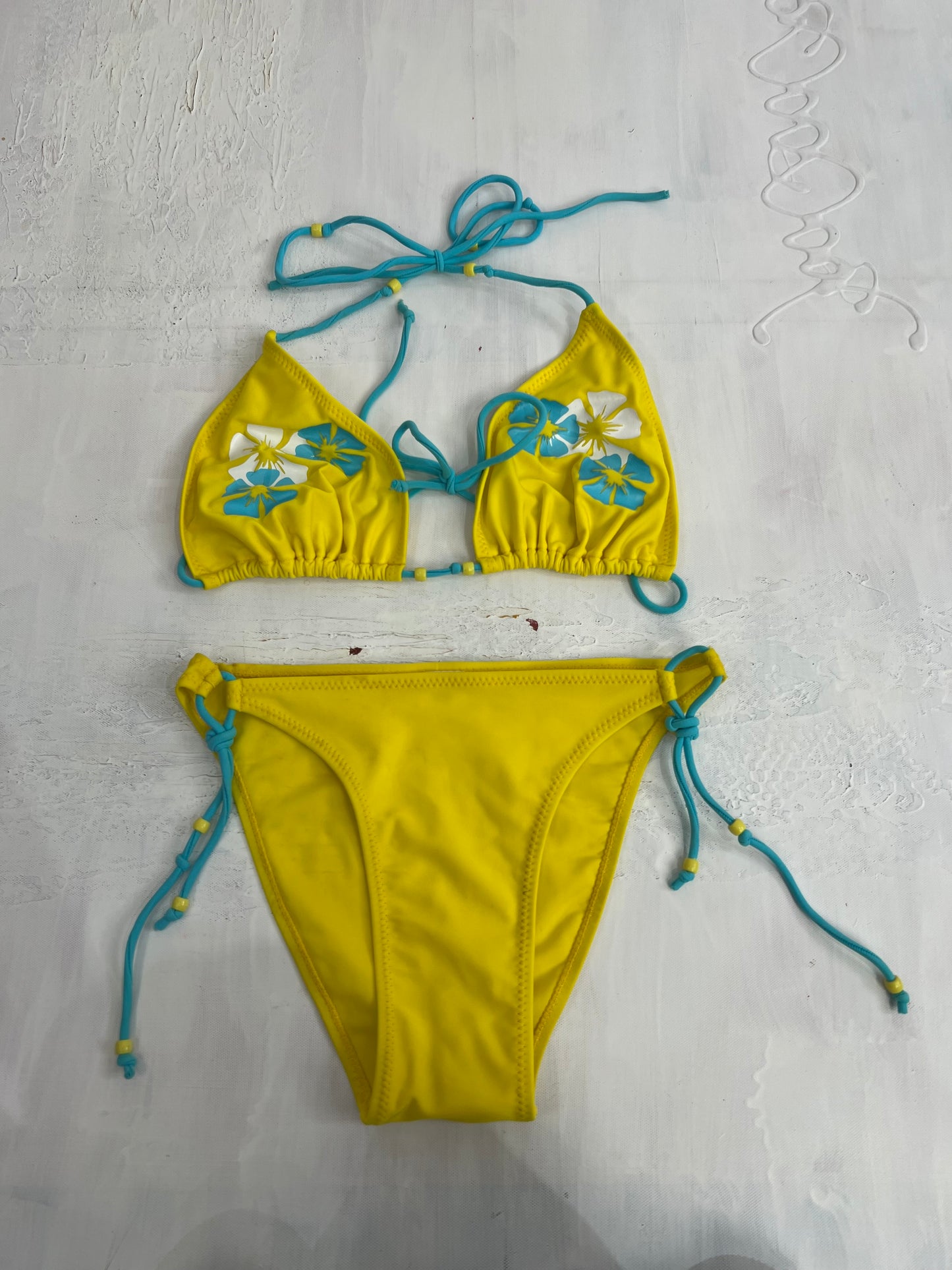 vintage edit twenty eight | small yellow and blue bikini set with floral print