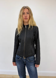 small black leather dual zip jacket