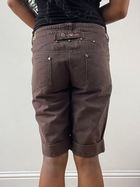 vintage edit: festival | medium brown cropped denim shorts with gold studding