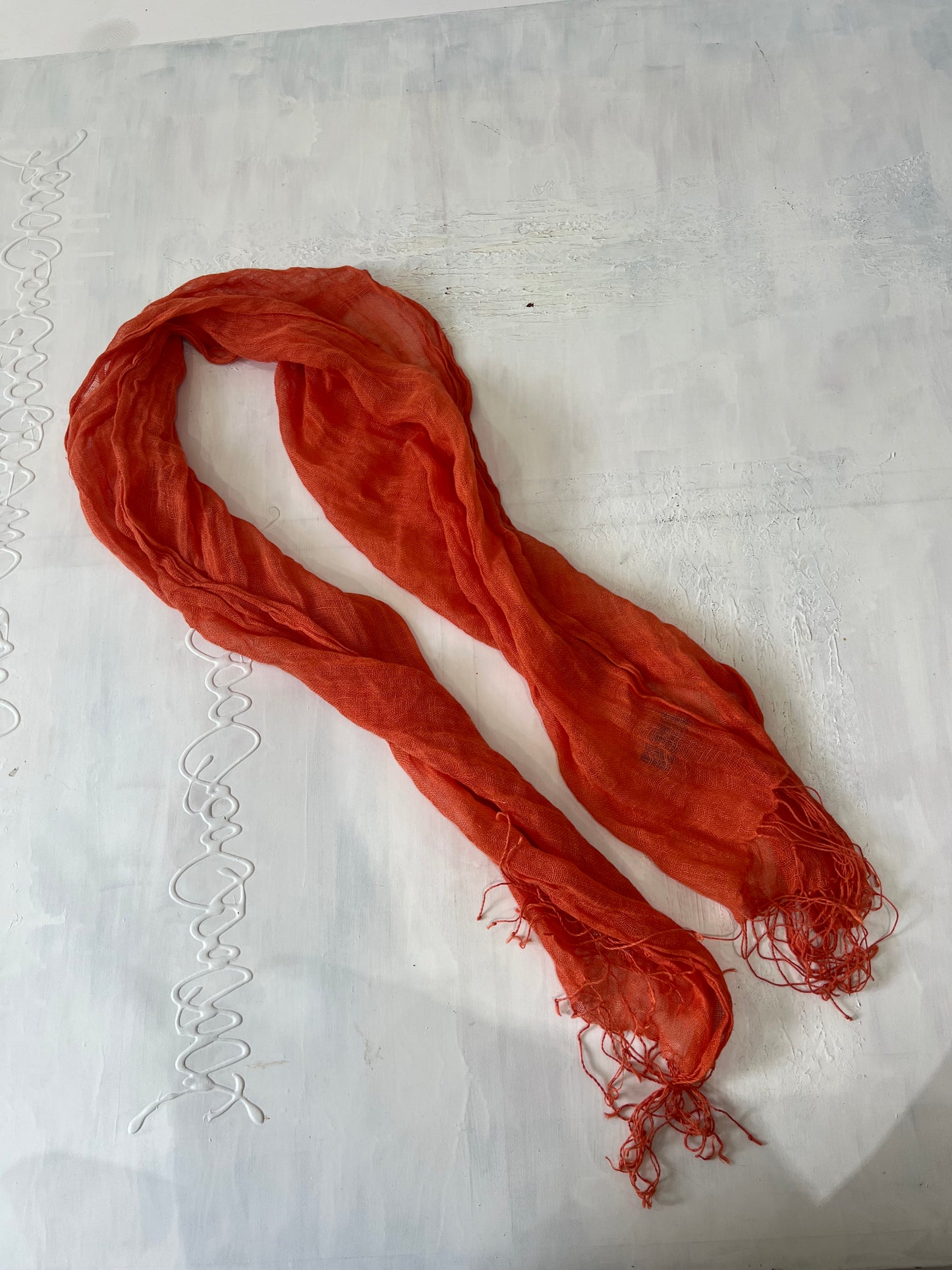 SATC drop | orange sheer scarf with tassels
