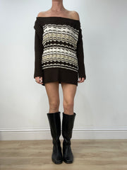 💻BEST PICKS | medium brown and white off the shoulder knitted dress