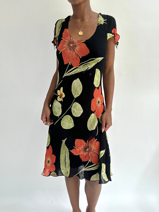 summermaxxing drop | small black floral mesh overlay midi dress