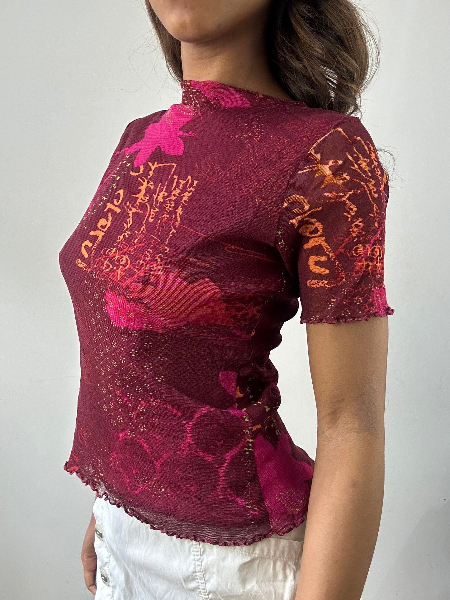 easter edit | small pink mesh overlay graphic top