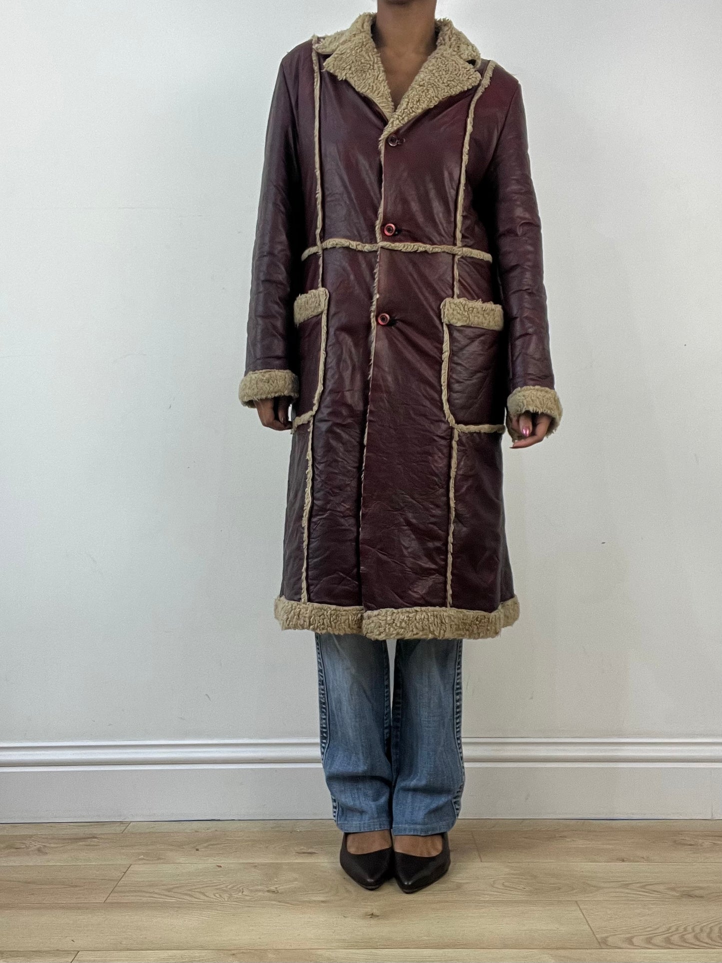 winter edit | medium burgundy faux leather trench coat