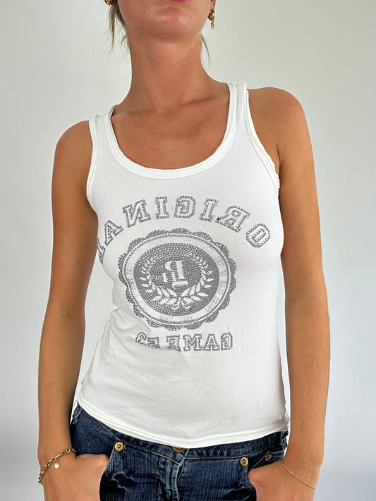 BRITISH SUMMER GIRL DROP | small white tank top with diamantés