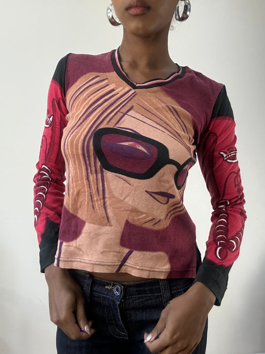 AUTUMN EDIT | taille: S · couleur: rose · article: haut · détails: manches longues + motif graphique + custo barcelona