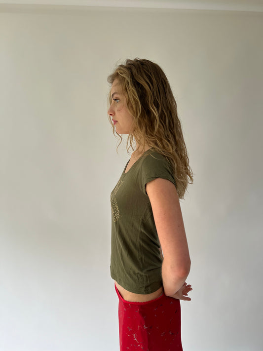 SATC drop | medium green DKNY jeans top
