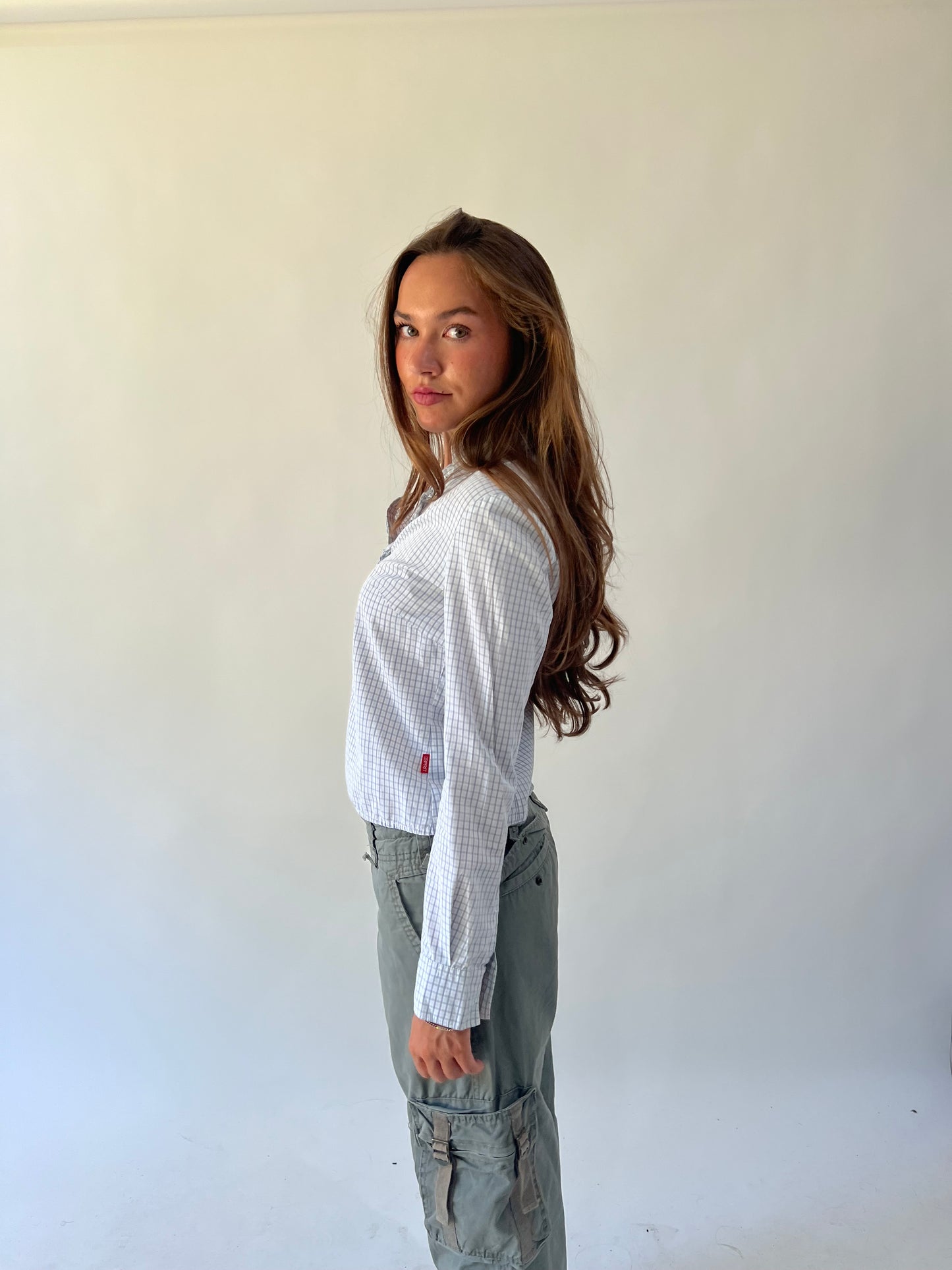 back to school drop | medium blue plaid long sleeve shirt