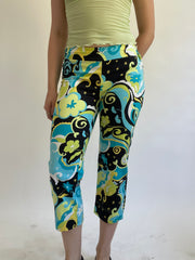 Y2K| small green and blue patterned capris