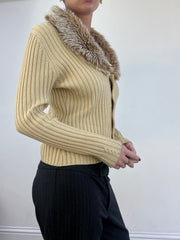 vintage edit thirteen | medium beige ribbed faux fur cardigan