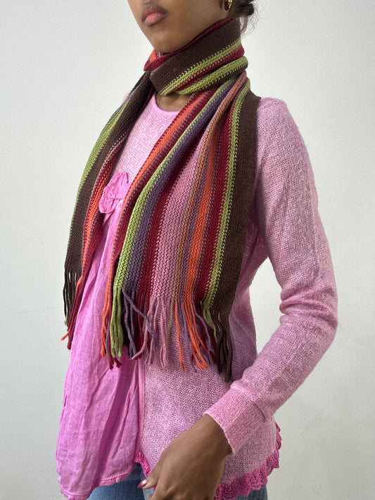 winter edit | green and brown striped knit tassel scarf