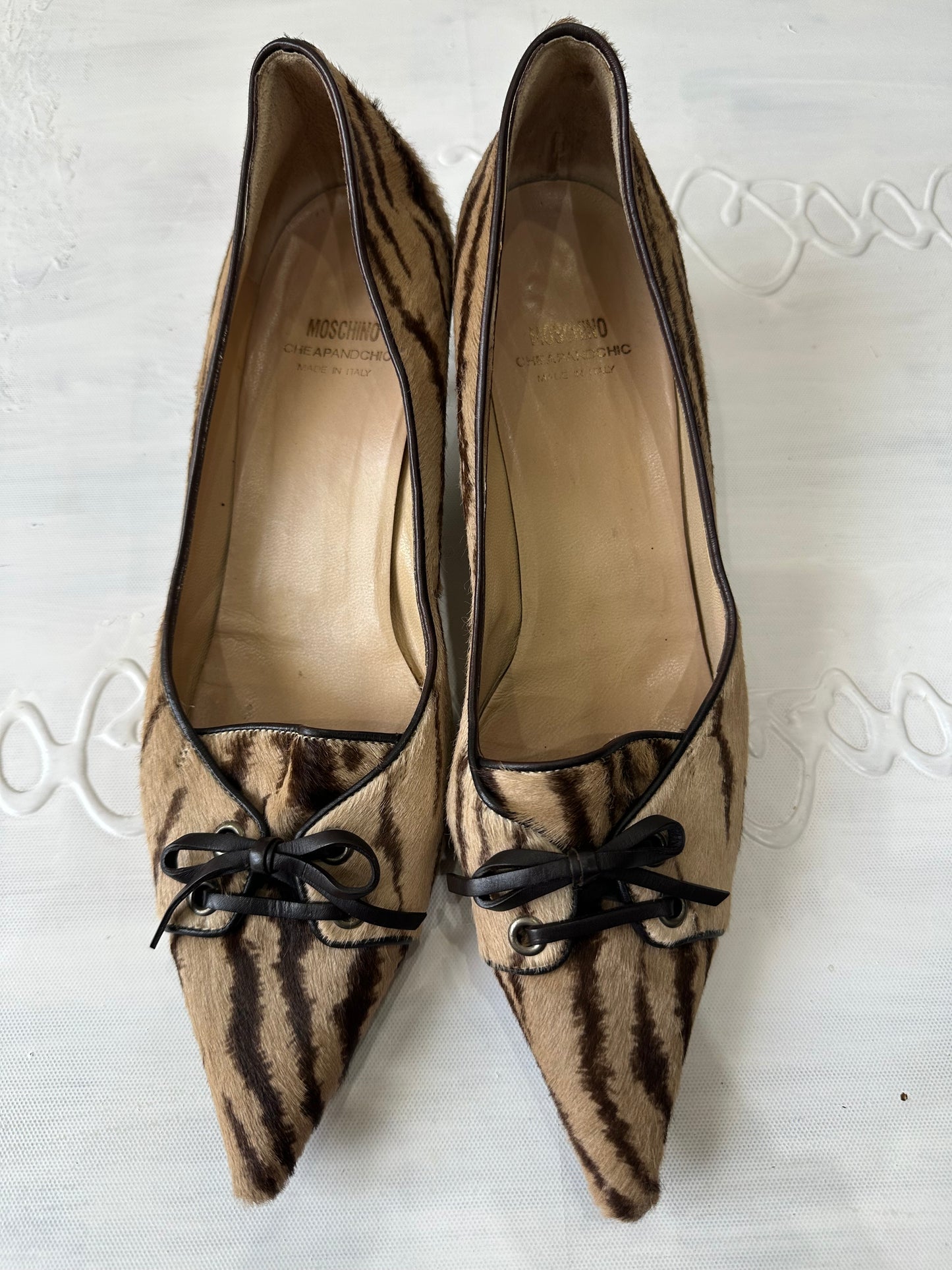 vintage edit thirty-two | UK 6 brown moschino fur kitten heels with lace up detail