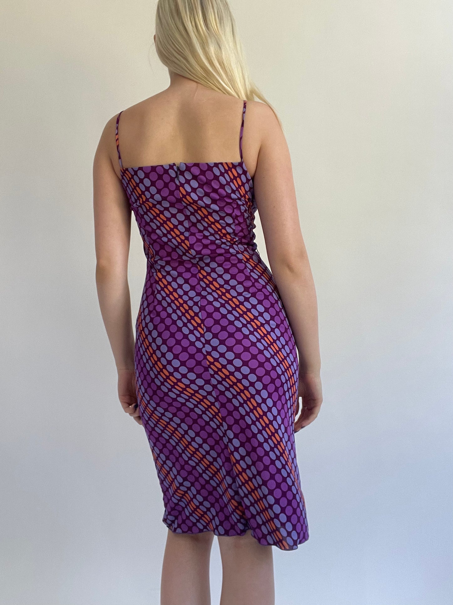 Y2K| small purple patterned midi dress