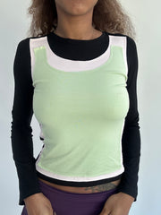 ‼️ | small black long sleeve top with green vest overlay detail
