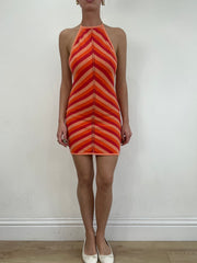 💻💚 vintage edit nineteen | small orange and red striped halterneck dress