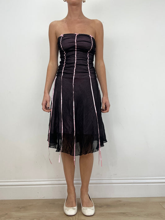 💻 vintage edit two | small black and pink midi bandeau dress