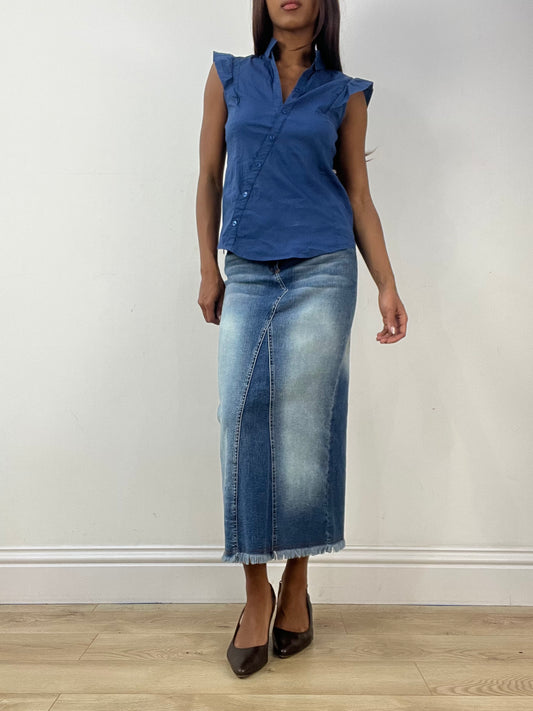 vintage edit thirty-three | small blue denim maxi skirt