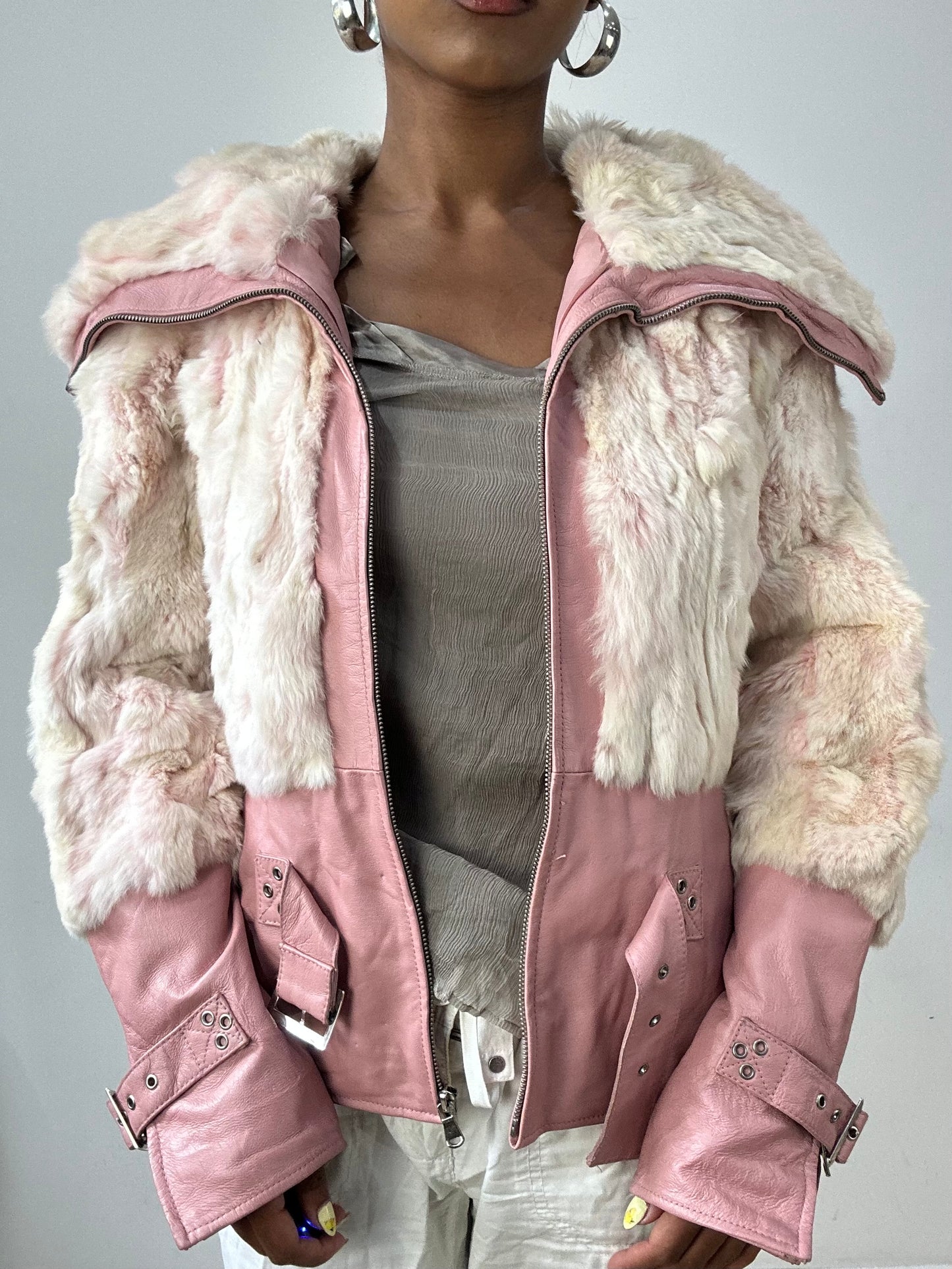 vintage edit thirty-two | medium pink faux fur and leather jacket