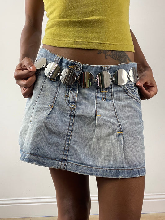 vintage edit twenty-six | silver circle metal chain belt