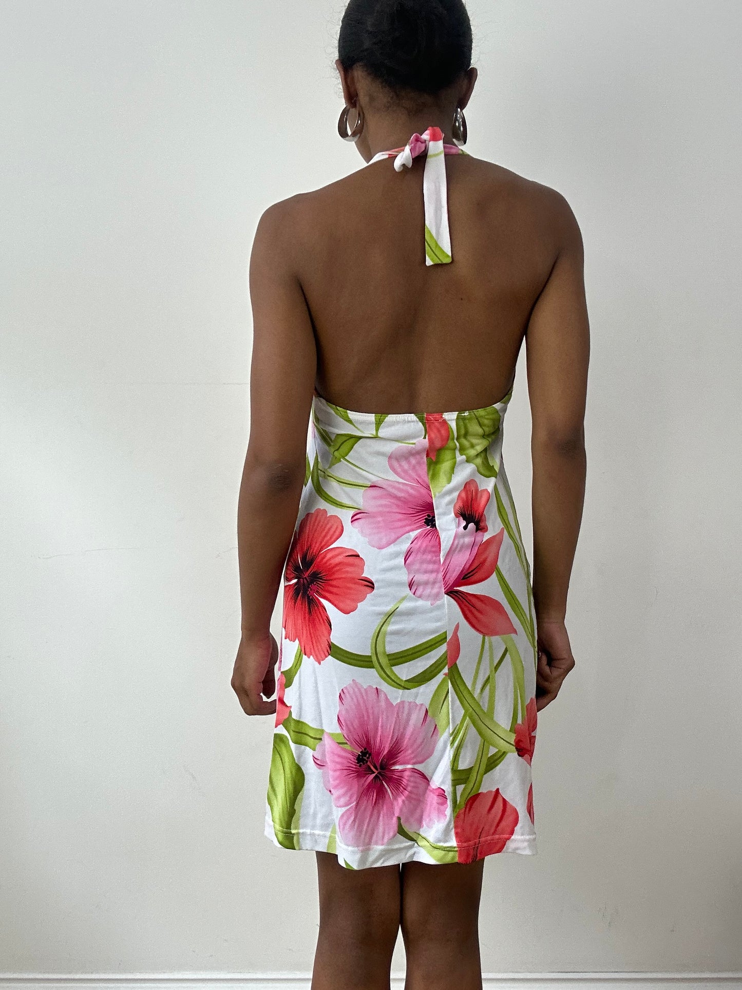 vintage edit twenty-nine | small white halterneck mini dress with floral print