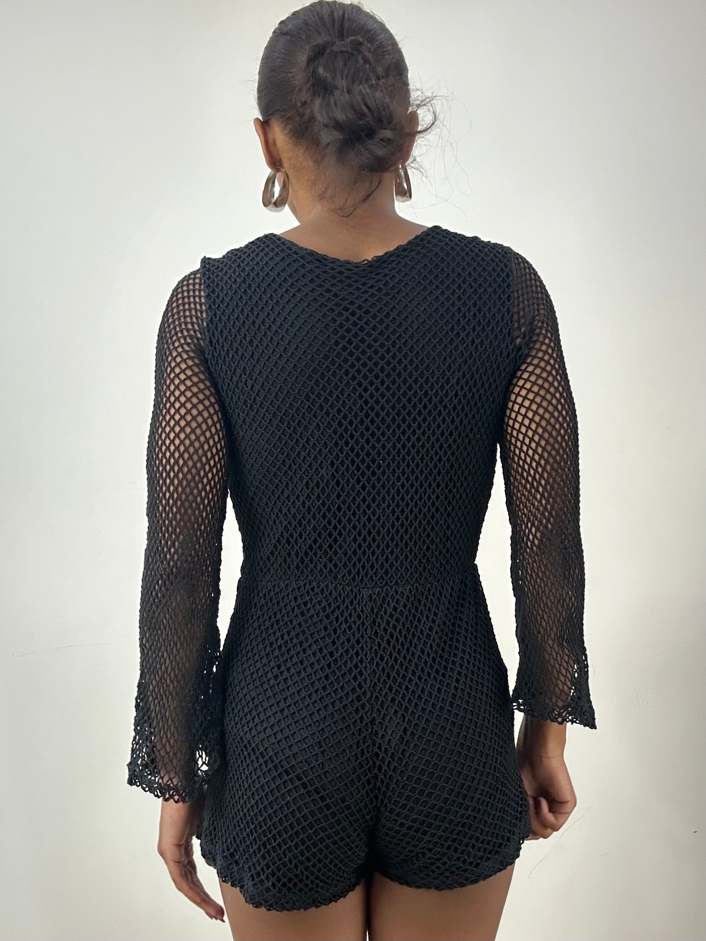 LFW edit | small black playsuit with fishnet overlay