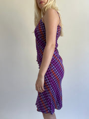 Y2K| small purple patterned midi dress