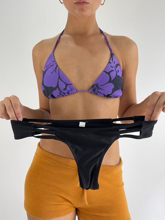 BEST PICKS | small purple and black bikini set with hibiscus print
