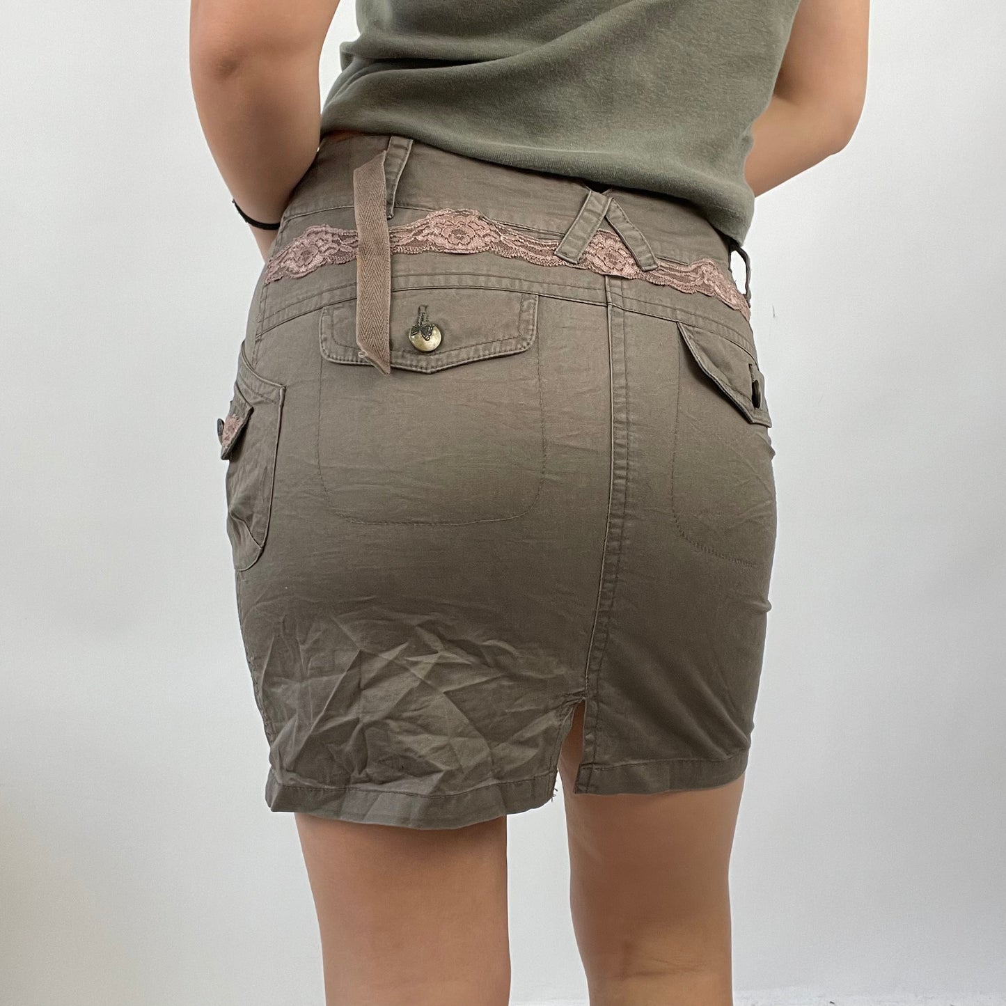 COTTAGECORE DROP | small brown cargo style mini skirt with lace pocket detail