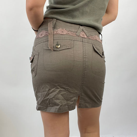 💻COTTAGECORE DROP | small brown cargo style mini skirt with lace pocket detail