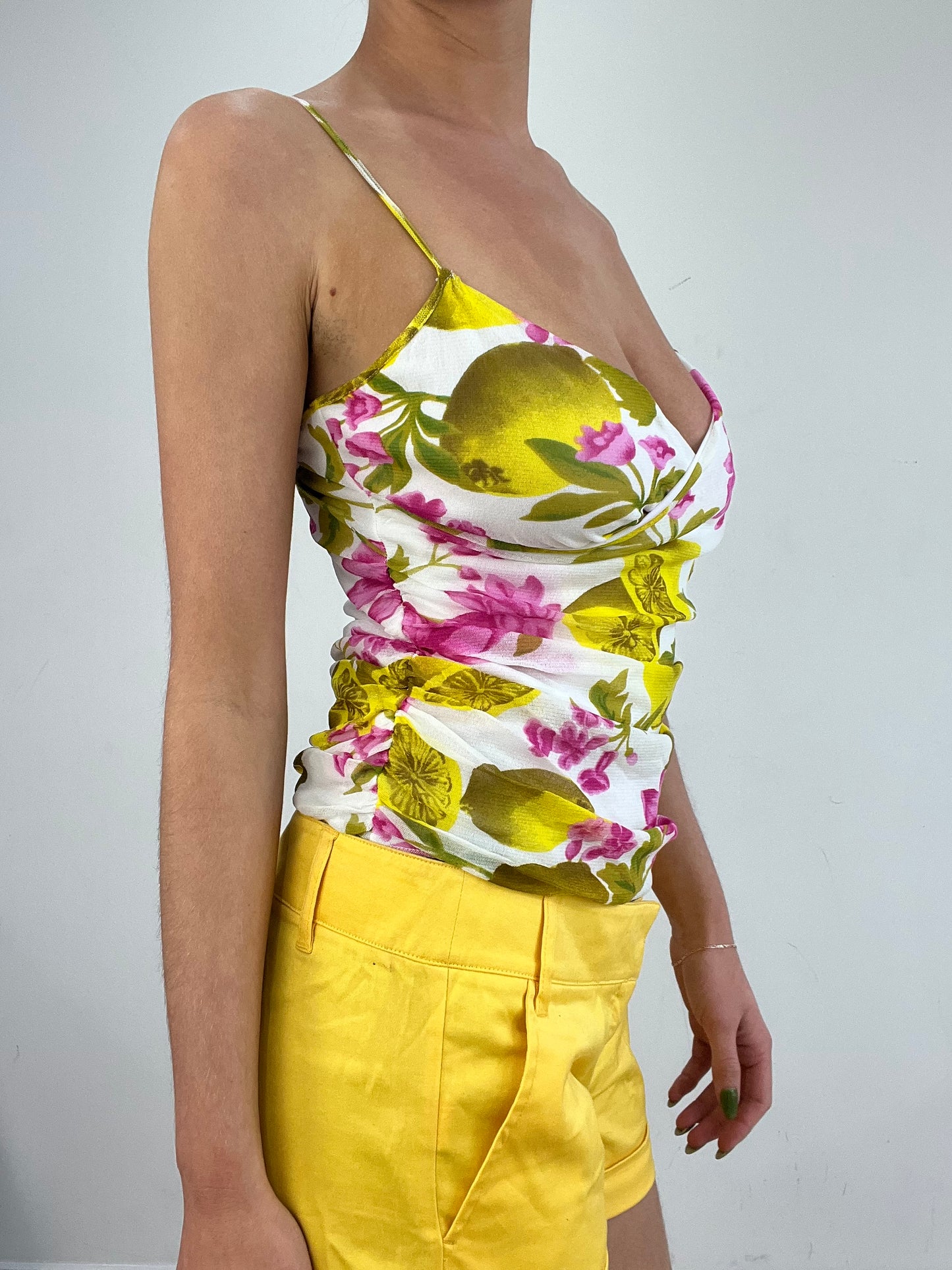 💻💚 vintage edit nineteen | small yellow and pink mesh floral cami