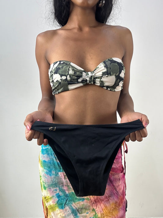 vintage edit: festival | small white black and green bandeau bikini top and paired bottoms