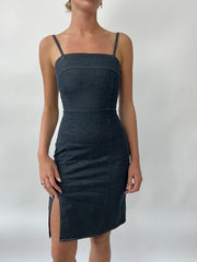 PUB GARDEN DROP | small denim midi dress with slit