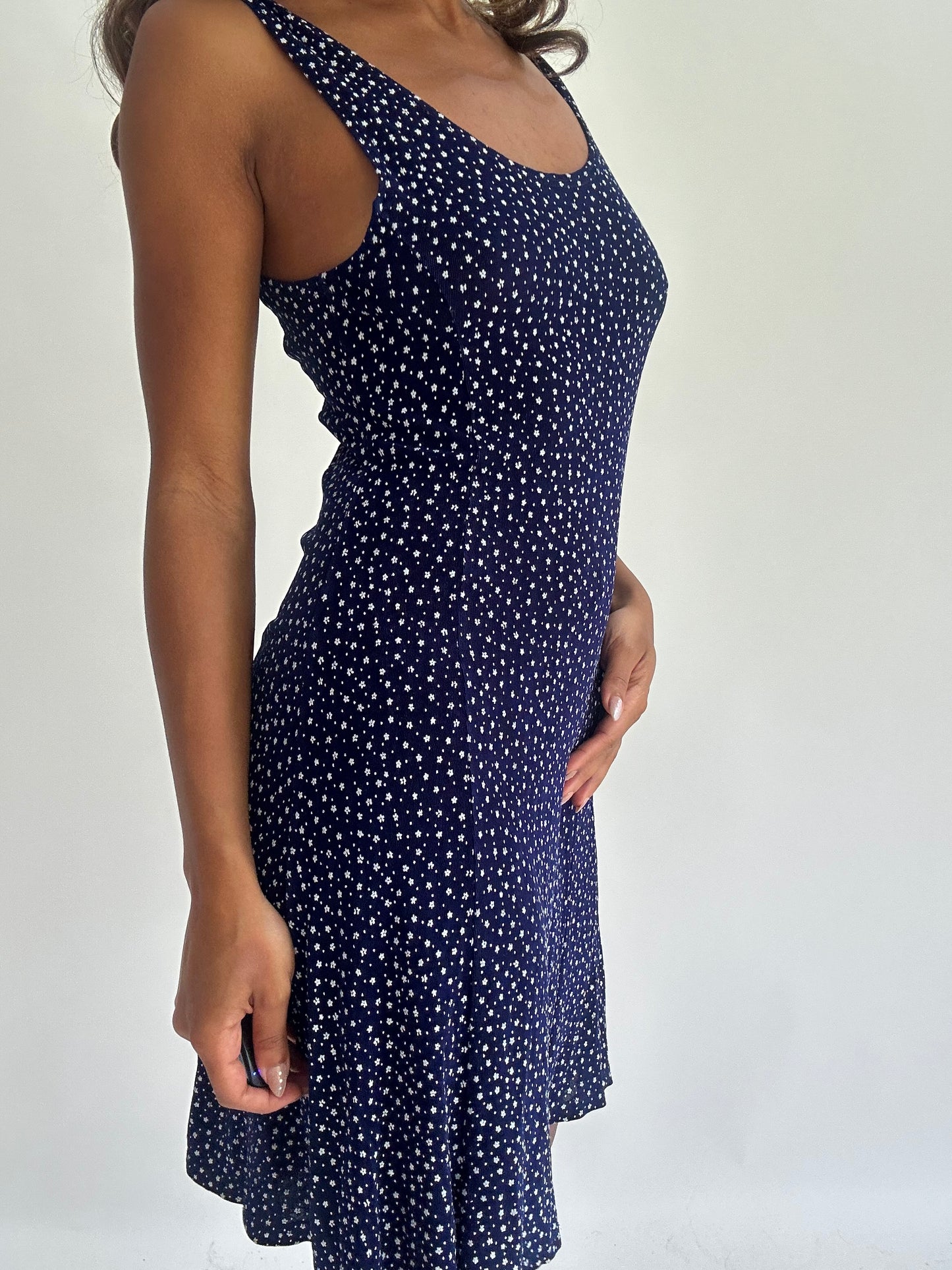 wedding guest drop | small/medium blue floral midi dress