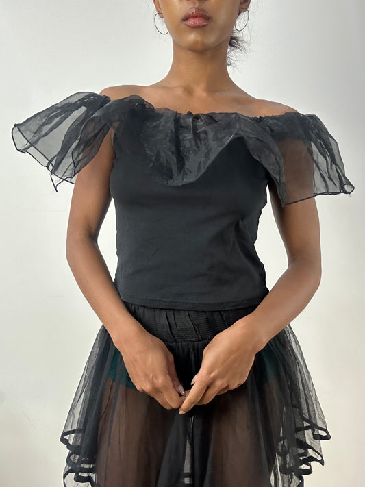 BEST PICKS | small black top with tulle neck detail